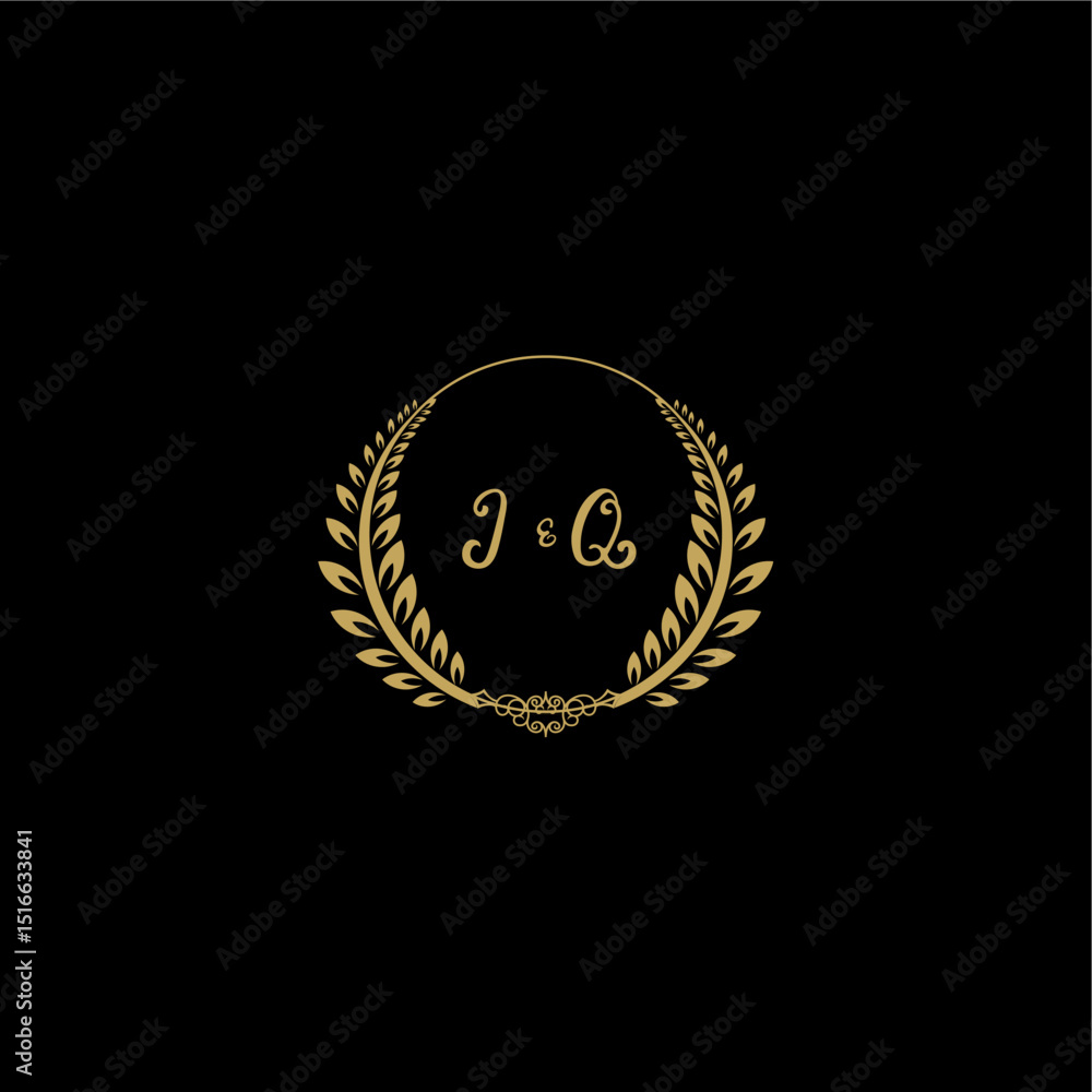 Fototapeta premium JQ beautiful, feminine and elegant wedding monogram initial logo with circle floral gold