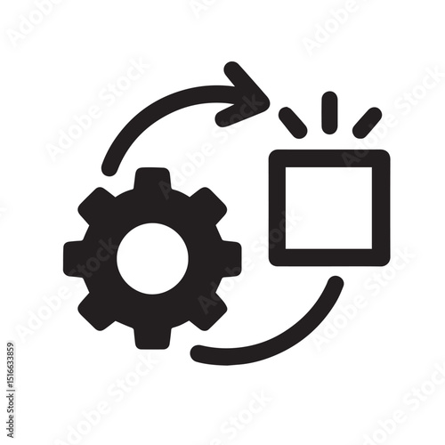 Process Optimization Icon: A gear and a square linked by a circular arrow, symbolizing continuous improvement and workflow automation for maximum efficiency.