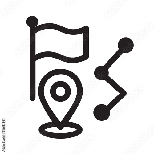 Navigational Iconography: A minimalist line-art icon showcases a flag, location pin, and interconnected pathway, symbolizing direction, destination, and route.
