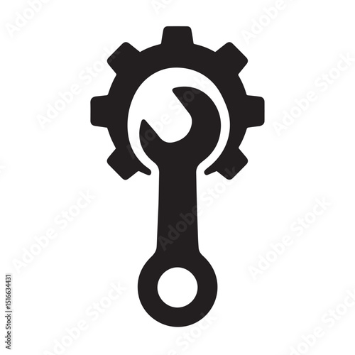 Mechanical Gears and Wrench: a visual representation symbolizing the core of engineering and mechanics, with a clean, minimalistic style in bold black