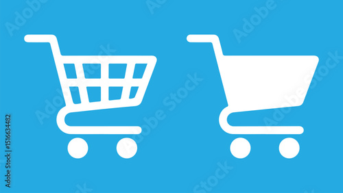 Shopping Cart Icon Vector Outline – Blue Background Retail Trolley Symbol for E-commerce, Supermarket, and Online Shopping