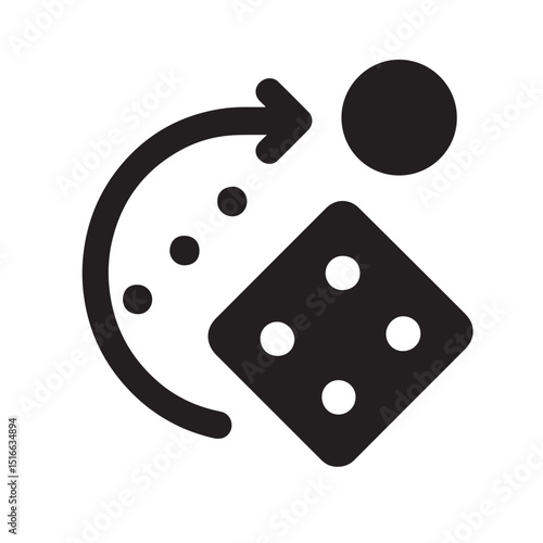 Rolling the Dice: An illustrated icon showcases the dynamic action of rolling a die, encapsulating the essence of chance, games, and decision-making.