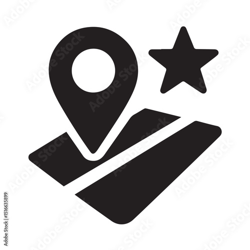 Destination Icon: A minimalist illustration of a map pin, coupled with a star, resting on a map, indicating a favorite destination or a location worth highlighting.