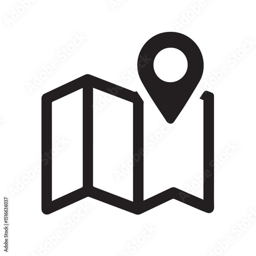 Navigating with Precision: A vector-style illustration of a map, its folded pages open, with a prominent location marker pinpointing a specific destination, signifying travel and guidance.