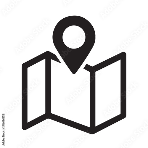 Map Navigation Icon: A minimalistic icon featuring a map with a location pin, symbolizing navigation and exploration.