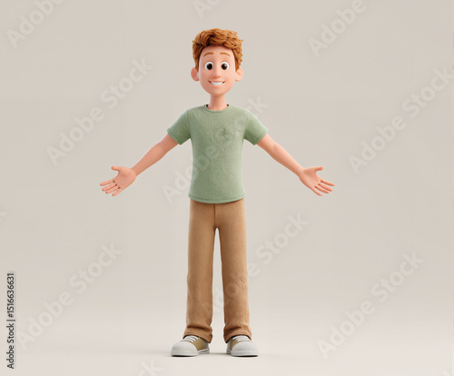 Cartoon Character with Open Arms in a Light Background