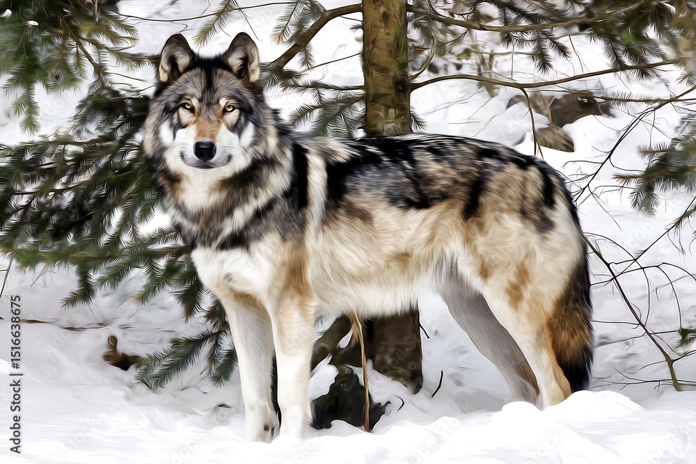 Fototapeta premium Wolf in snowy winter forest portrait