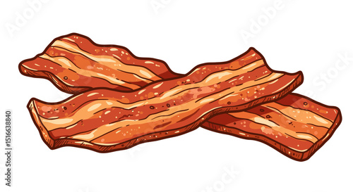 Crispy bacon strips for breakfast, mouthwatering illustration on white background