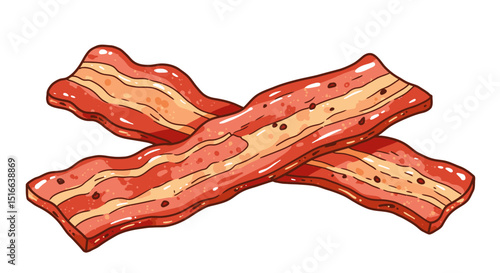 Delicious crispy bacon strips illustration for breakfast and food concept