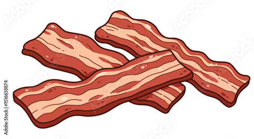 Delicious crispy bacon strips illustration for breakfast meal background concept