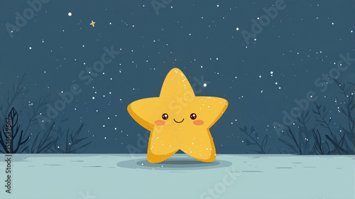 Happy Cartoon Star with a Smiling Face in a Night Sky