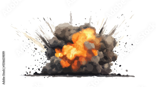 Dramatic Bomb Explosion with Smoke Isolated Vector Illustration for Graphic Design