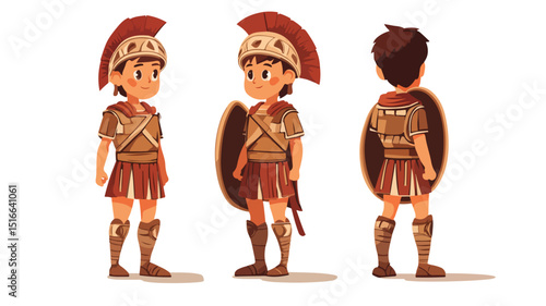 Young Boy in Roman Soldier Costume Vector Illustration