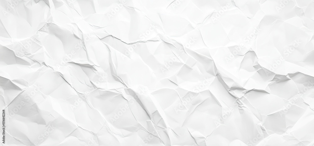 Fototapeta premium Crumpled White Paper Texture with Sharp Shadows and Creased Folds.