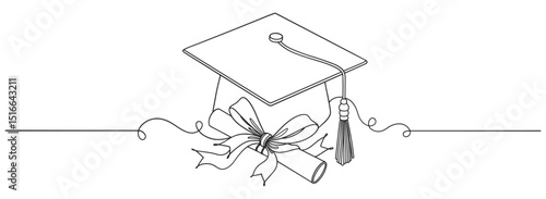 hand drawn line art vector illustration of graduation hat, graduation line art style vector illustration