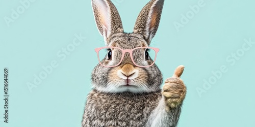 Cute rabbit with glasses gives thumbs up