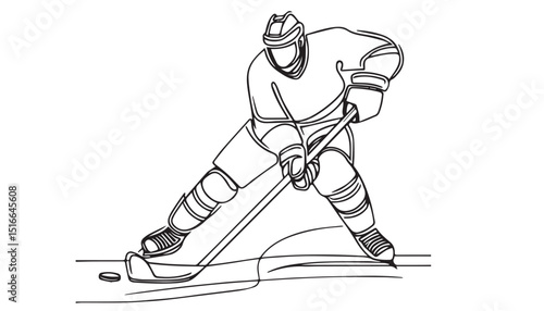 Continuous one single minimal line drawing ice hockey