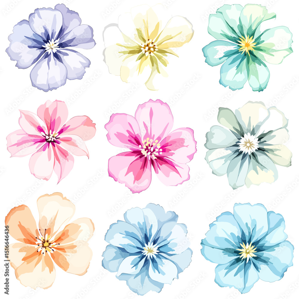 Fototapeta premium Set watercolor Flowers Clipart, Big floral illustrations set with watercolor hand drawn flowers. Stock clip art