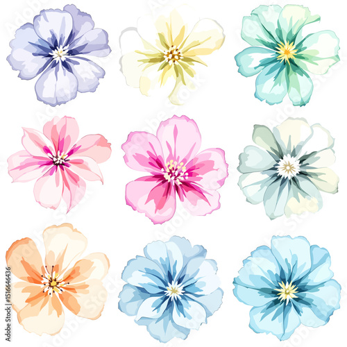 Set watercolor Flowers Clipart, Big floral illustrations set with watercolor hand drawn flowers. Stock clip art