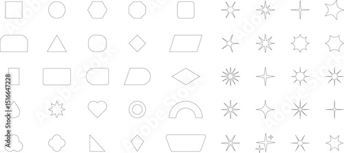 Vector Abstract line icons Collection, Geometric Shapes set - modern and retro aesthetic figure star oval spiral flower and other primitive design elements.