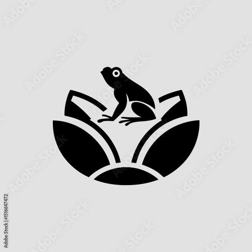 Frog resting calmly on lotus leaf vector illustration