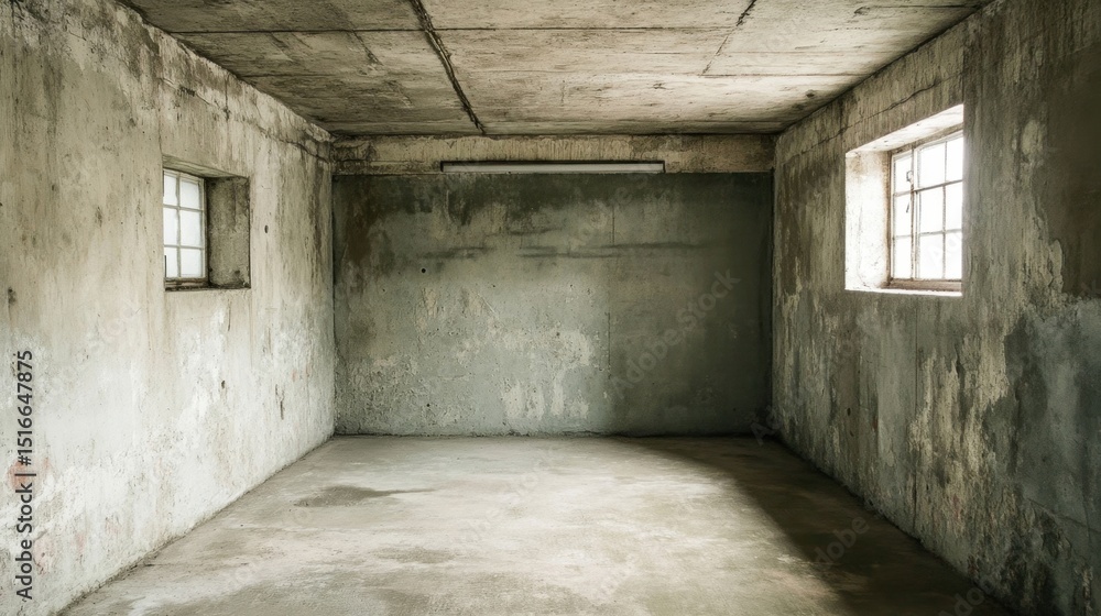 Obraz premium A desolate concrete room bathed in light.