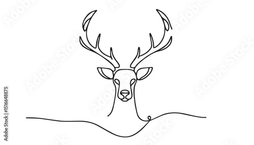Continuous one single minimal line drawing reindeer
