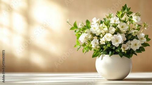 Wallpaper Mural An elegant arrangement of white flowers in a stylish vase set against a softly lit backdrop, encapsulating purity, grace, and contemporary floral design in a serene domestic environment. Torontodigital.ca