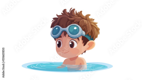 Professional Cartoon Little Boy Swimmer in Swimming Pool Image for Creatives