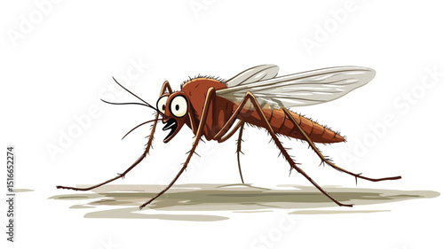 Frightened Cartoon Mosquito Running on White Background