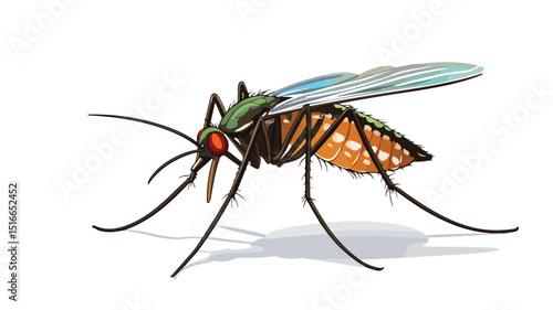 Frightened Cartoon Mosquito Running on White Background