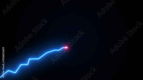Market recovery concept of neon effects. Successful growth trend line graph going up animation on background.