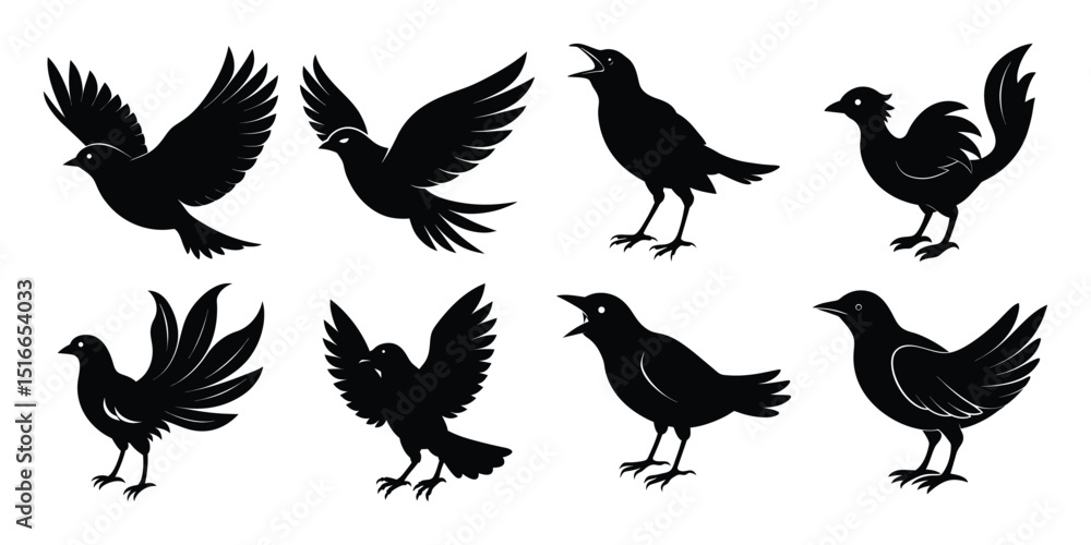 Obraz premium Bird Silhouette Vector Bundle with white background 