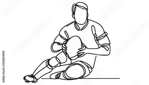 Continuous one single minimal line drawing Rugby Player