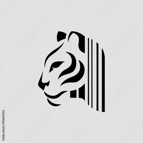 Tiger face with barcode stripe pattern vector illustration