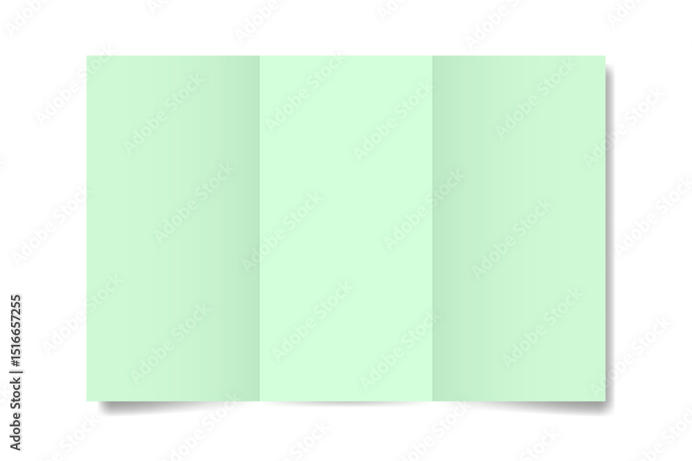 Fototapeta premium Light green folded brochure, three spreads or pages, vertical orientation. Tall pages. Open trifold. Letter mockup 