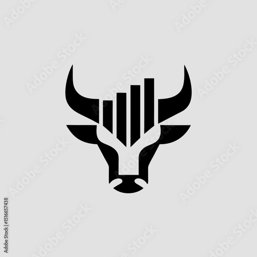 Bull logo with market trend chart vector illustration