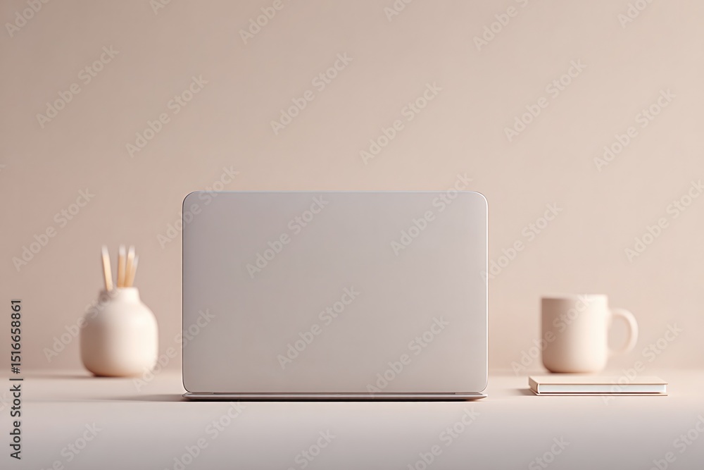 minimalistic office setup with sleek laptop stationery and blank notepad on clean desk minimalistic office setup with sleek laptop stationery and blank notepad on clean desk