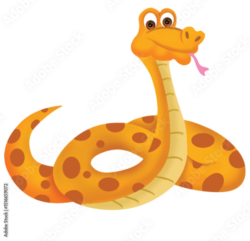 Cute cartoon hand drawn vector funny yellow snake clipart.
