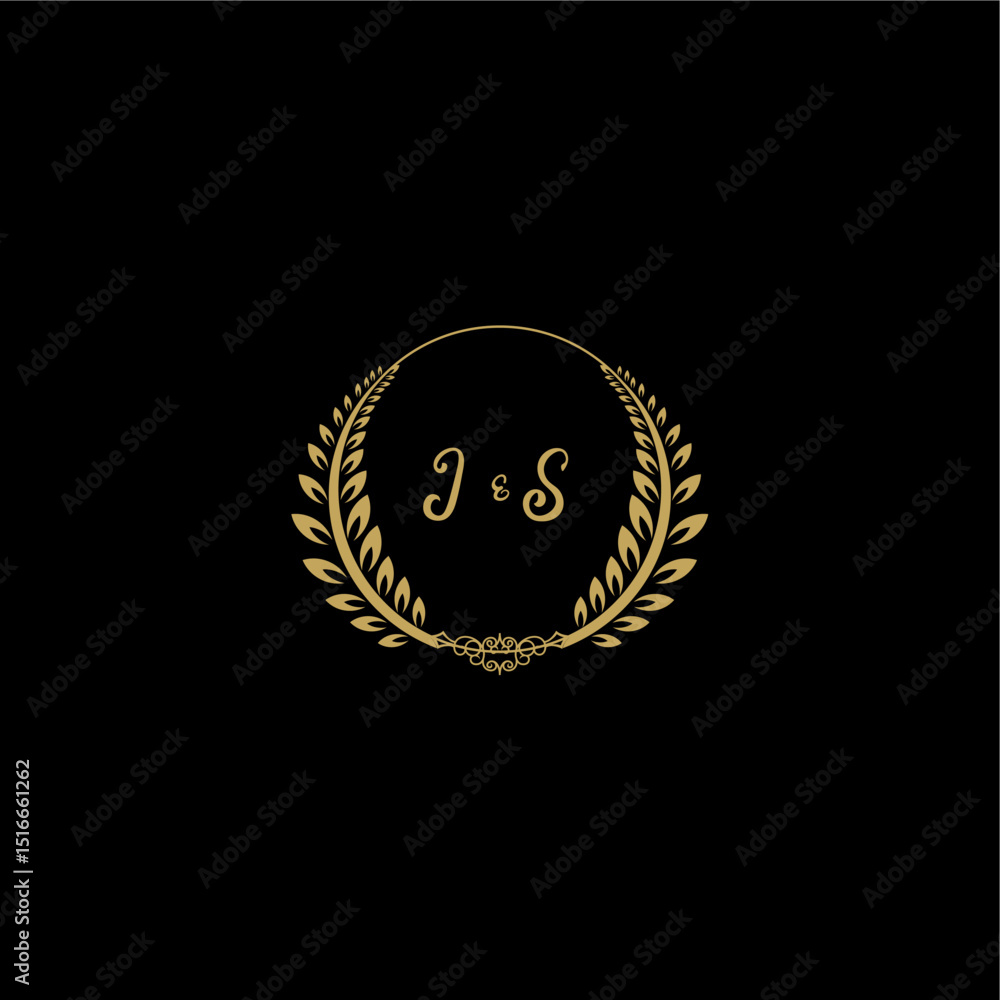 Naklejka premium JS beautiful, feminine and elegant wedding monogram initial logo with circle floral gold