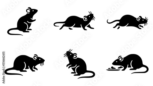 Diverse stylized silhouettes of rat creatures in various poses and positions