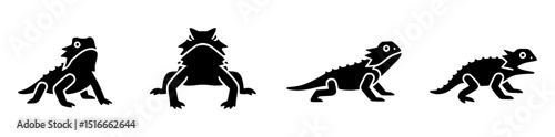 Four horned lizard silhouettes in different poses on white background