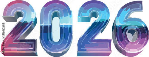 Bold watercolor style 2026 numbers with deep blue and purple tones. Perfect for elegant and modern New Year’s designs.