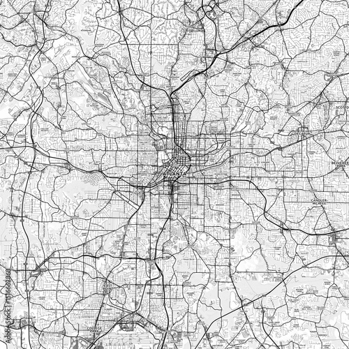 Atlanta Area Map with Labels and Neighborhoods - One color, minimalistic design
