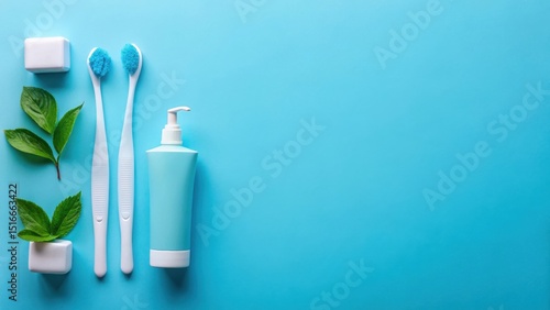 Wallpaper Mural Refreshing Oral Hygiene Essentials with Natural Accents on a Vibrant Blue Background Torontodigital.ca