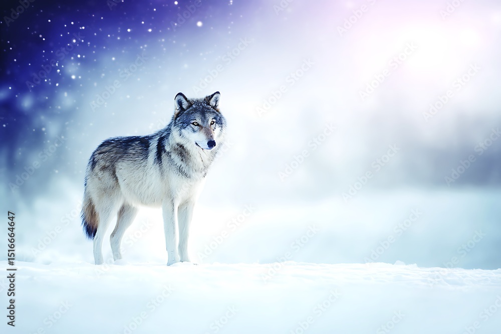 Fototapeta premium Wolf standing in a winter landscape
