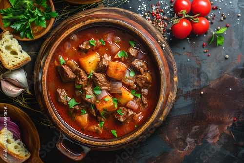 Czech goulash gulyasleves, top view
