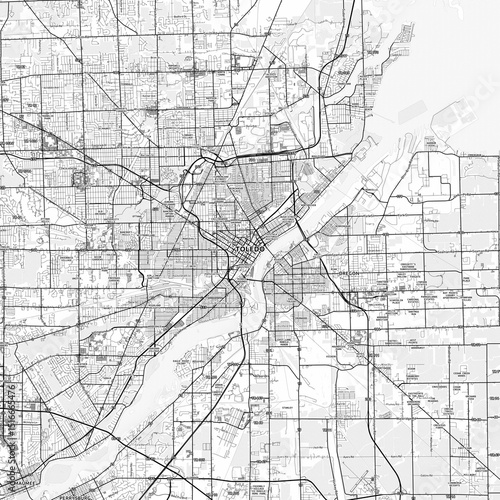 Toledo Area Map with Labels and Neighborhoods - One color, minimalistic design