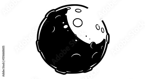 Stylized Black and White Moon with Craters and Circular Features