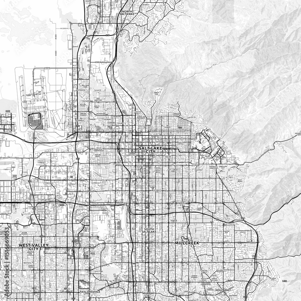 Naklejka premium Salt Lake City Area Map with Labels and Neighborhoods - One color, minimalistic design